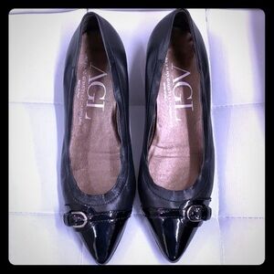 AGL Attilio Giusti Leombruni Black Leather Pointed Toe Ballet Flats 37.5 / 6.5